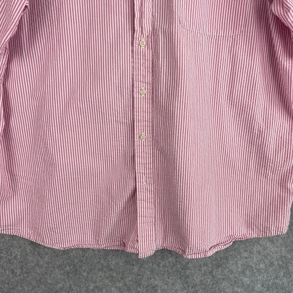 Polo Ralph Lauren Seersucker Shirt Mens 2XLT‎ Pink Stripe Untucked Fit Button Up